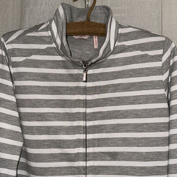 Millers 12 Heather Gray White Striped Mock Neck Full Zip Sweatshirt Jacket - Picture 3 of 14